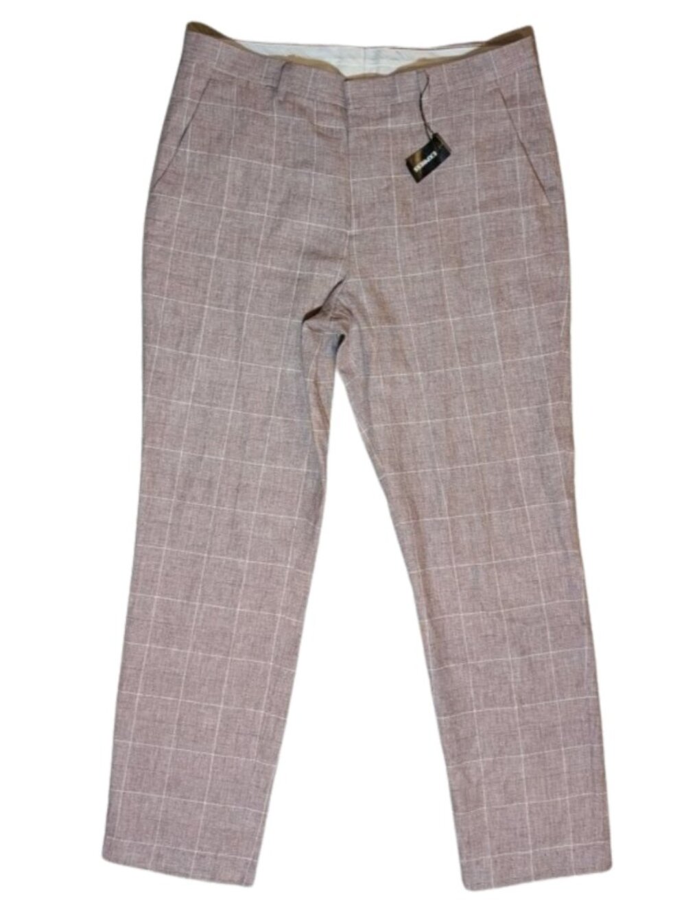 Express NWT Slim Fit Linen Cotton Windowpane Pants 32x29 (Altered)